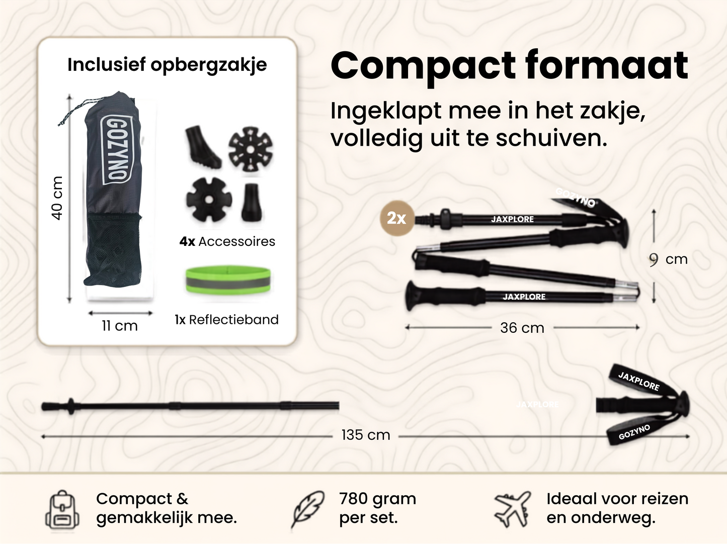 Compact formaat  5 delige wandelstok
