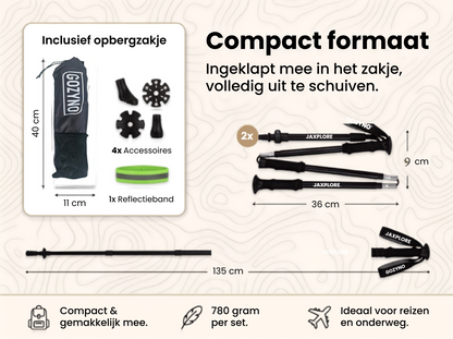 Compact formaat  5 delige wandelstok