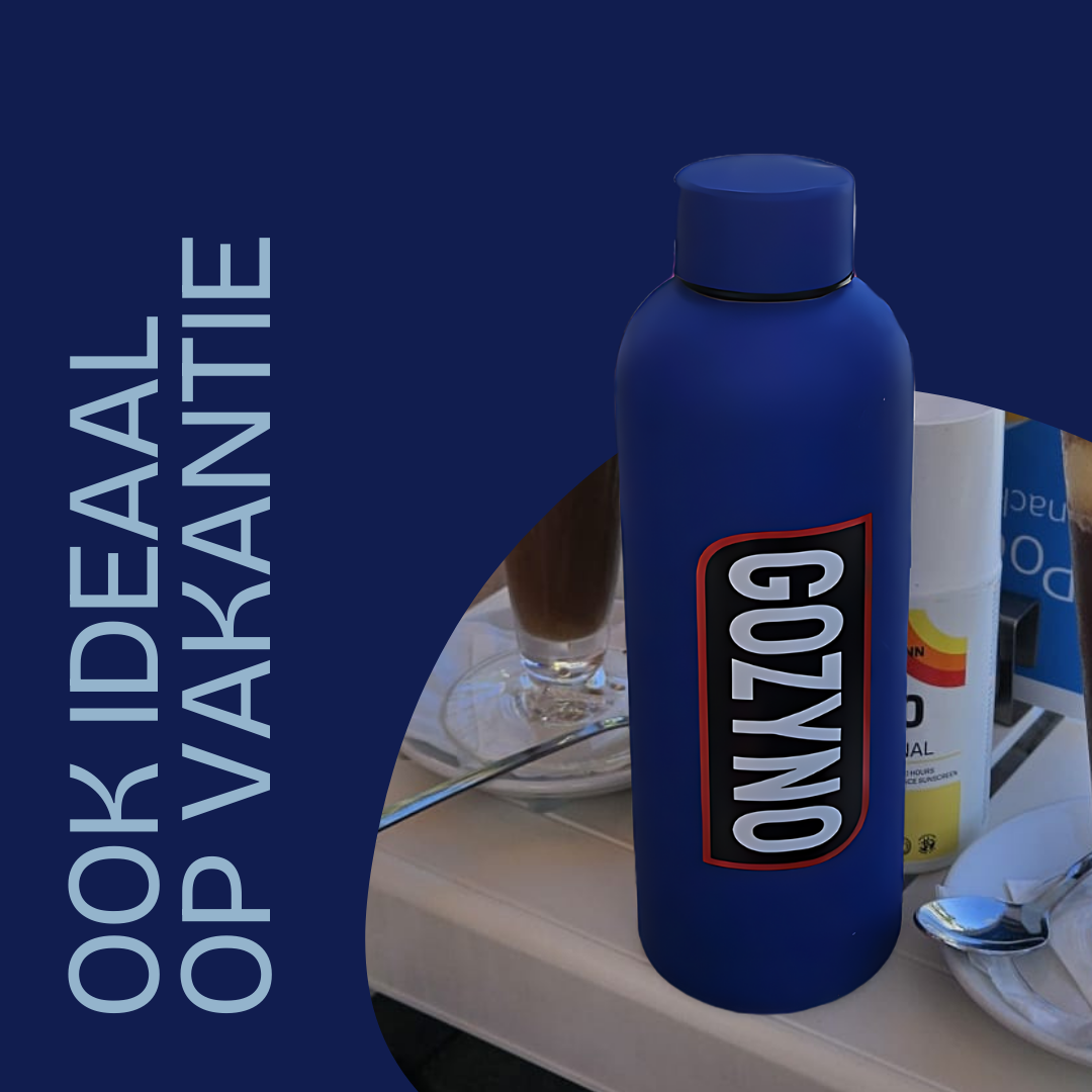 Blauwe thermosfles van 500 ml voor wandelen en dagtochten
