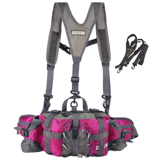 Gozyno Easywalker : Sac de marche ergonomique pour les longues distances - Gozyno Sac banane de randonnée Rouge/Rose - Modèle stable avec sangle de poitrine